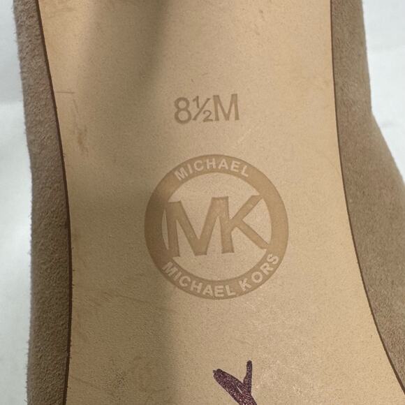 Michael Kors Yvonne Size 8.5M Yvonne Peep Toe Beige Bedazzled Zip Up High Heels - Picture 8 of 9